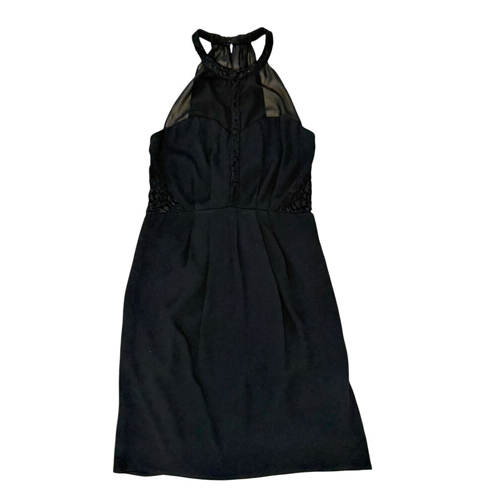 Greylin Black Halter Cocktail Dress | Mesh Yoke | Lace Waist | NWT | Size M - Picture 2 of 12